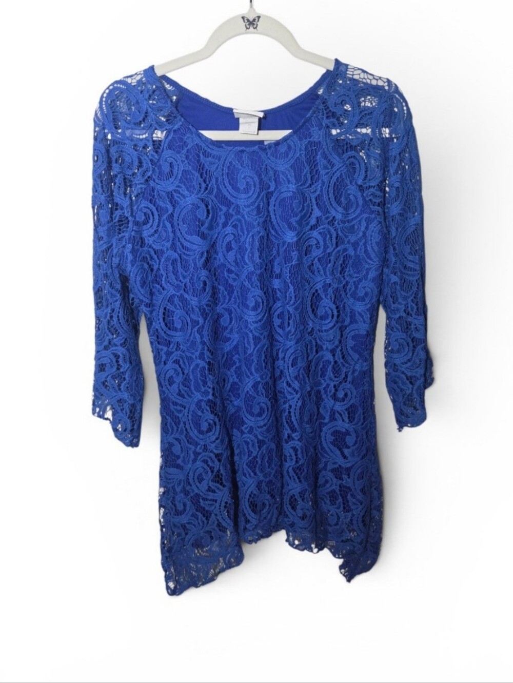 Royal Blue Lace Women's Top - Elegant Crochet Tunic